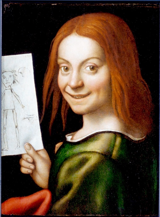tavola Giovanni Francesco Caroto Ritratto di giovane con disegno infantile